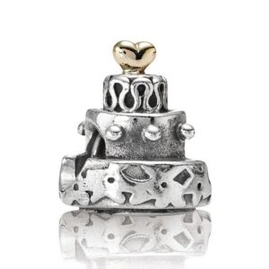 Pandora Sterling Silver Wedding / Birthday Celebration Cake Bead with 14kt Heart